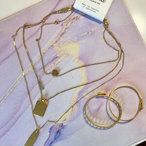 Madewell Gold Layered Pendant Necklace Set plus 2 bracelets